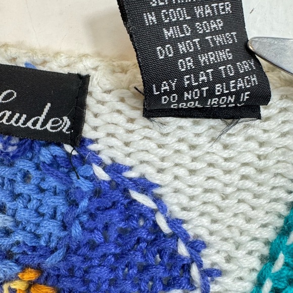 Vintage 90s Size Medium Cardigan Sweater Ramie Cotton Tropical Leaves Fruit - Picture 7 of 8